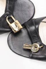 Recess Designer Consignment Vintage Christian Dior Lock & Key Leather Kitten Heel Slide Sandals Los Angeles Resale