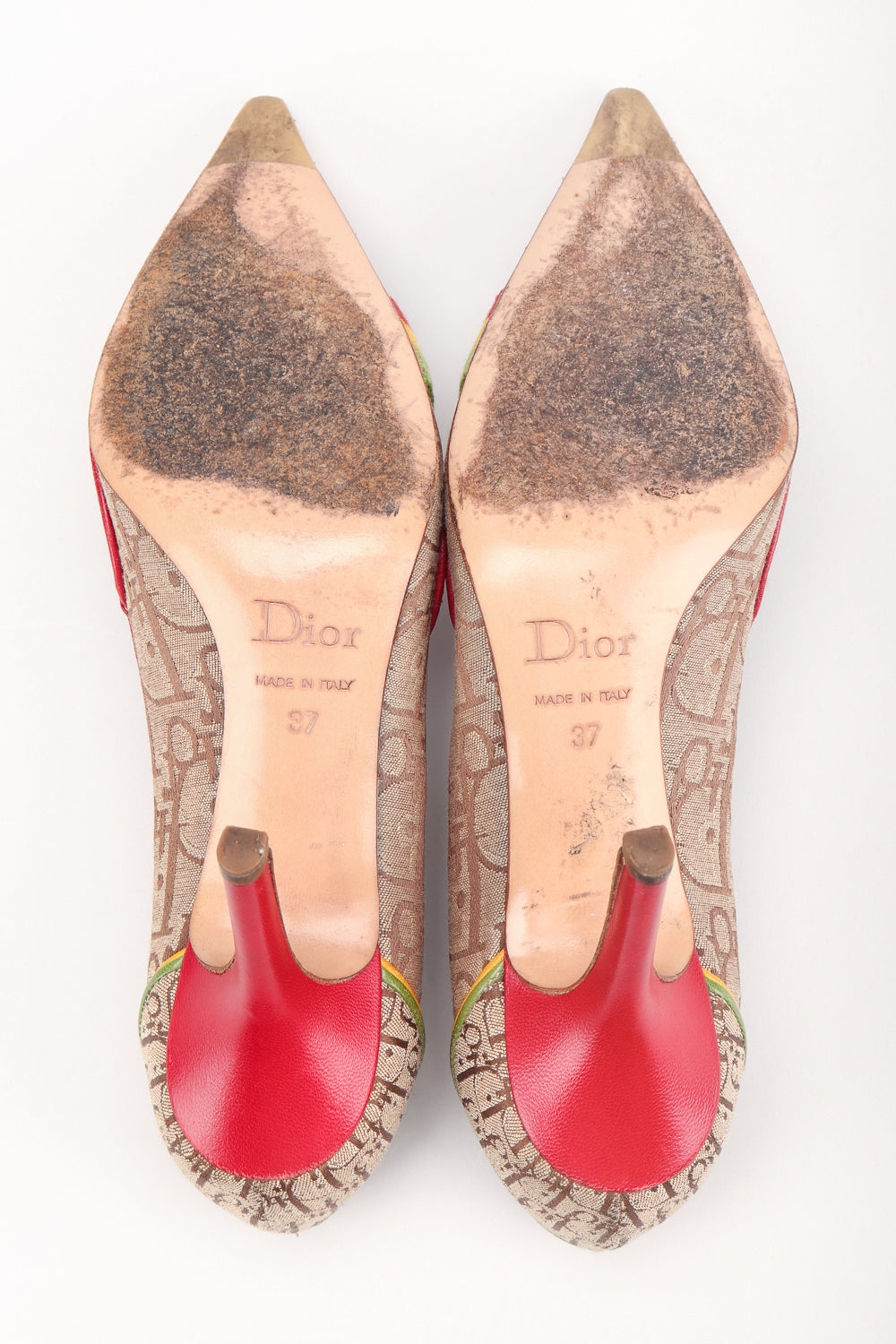Recess Los Angeles Designer Consignment Resale Recycled Vintage Christian Dior John Galliano 2004 Rasta Collection Monogram Heels
