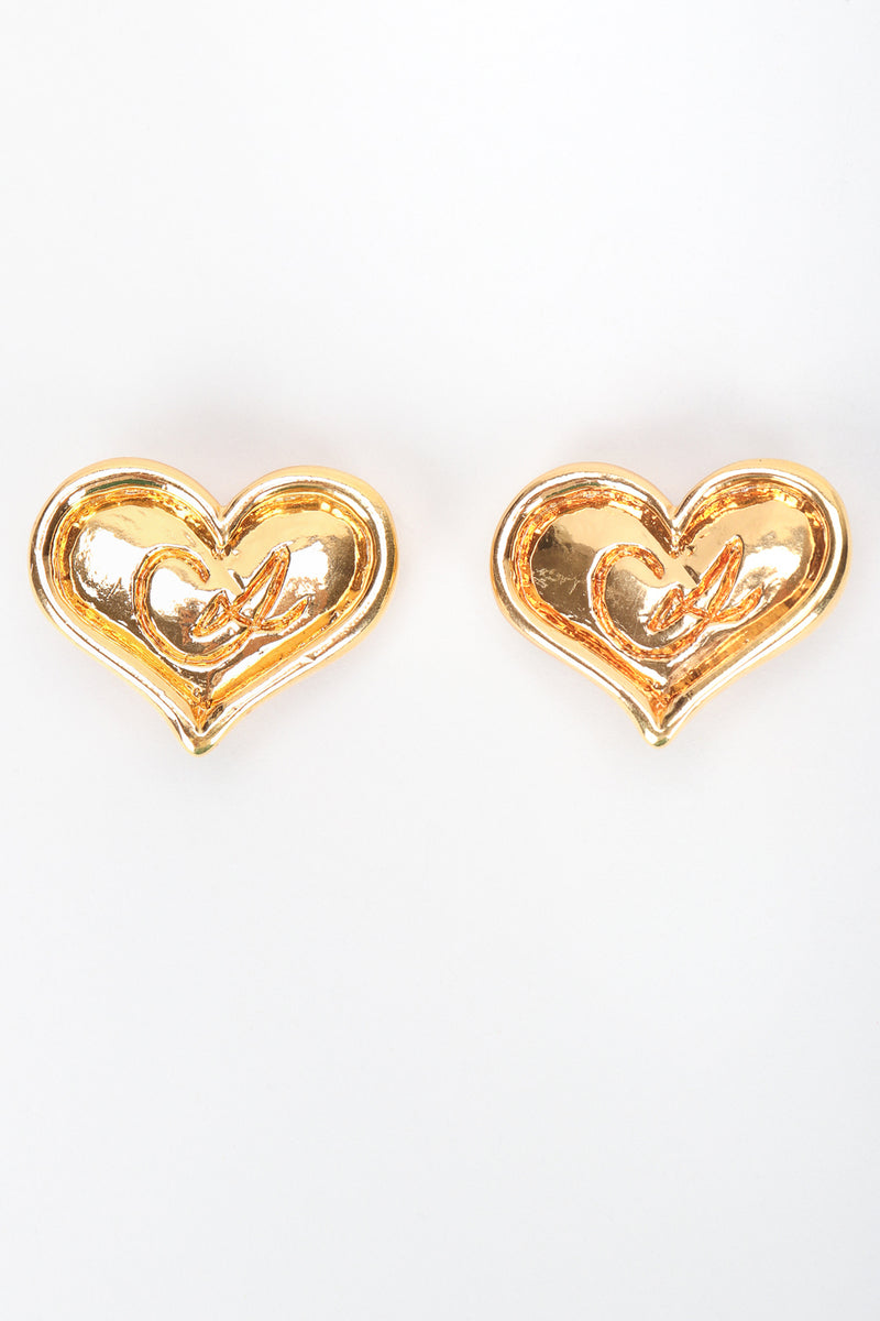 Recess Designer Consignment Vintage Christian Lacroix Logo Heart Button Earrings Los Angeles Resale