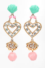 Recess Los Angeles Designer Consignment Resale Recycling Vintage Christian Lacroix Mermaid Shell Crystal Heart Drop Earrings