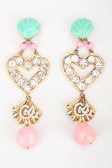 Recess Los Angeles Designer Consignment Resale Recycling Vintage Christian Lacroix Mermaid Shell Crystal Heart Drop Earrings