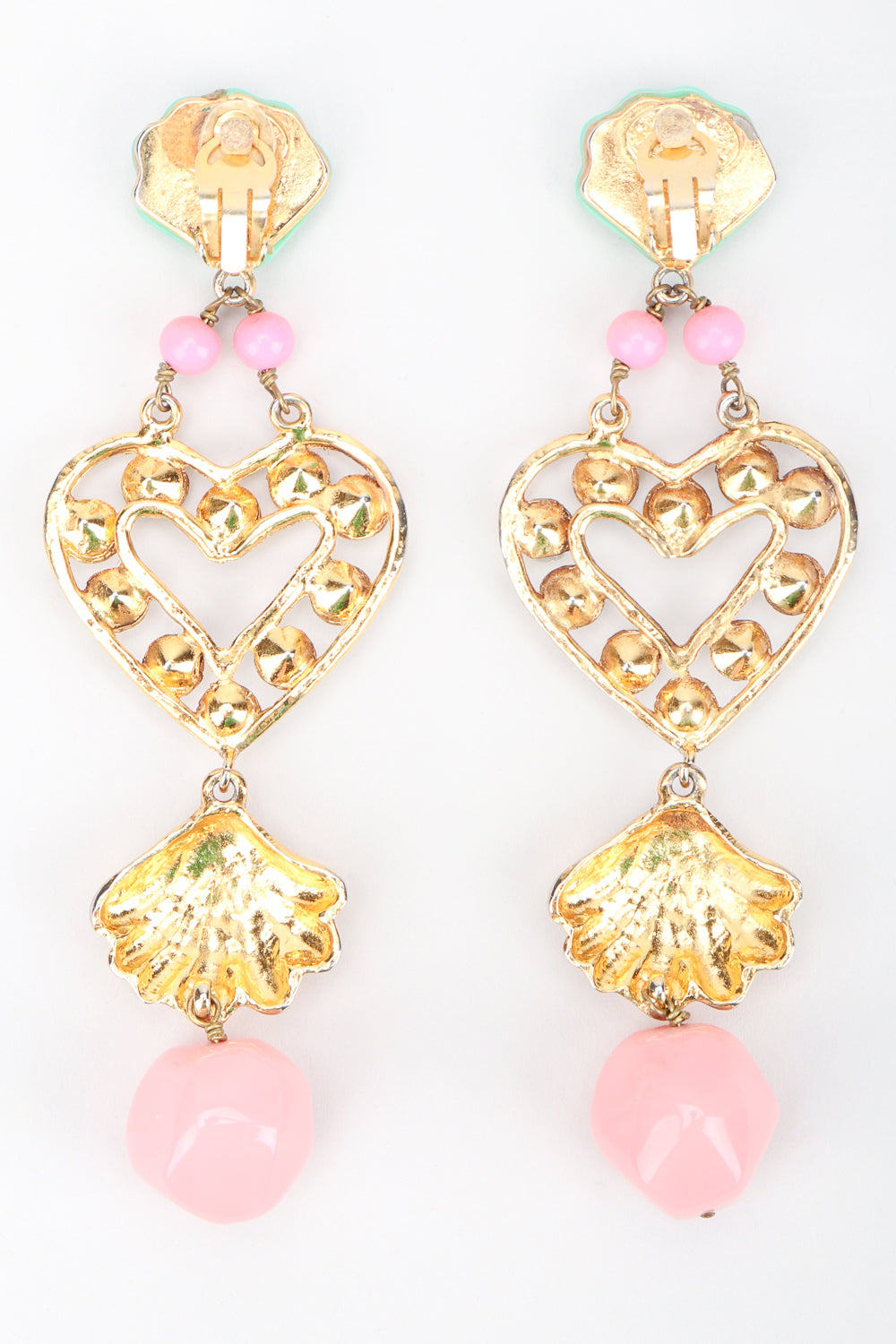Recess Los Angeles Designer Consignment Resale Recycling Vintage Christian Lacroix Mermaid Shell Crystal Heart Drop Earrings