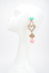 Recess Los Angeles Designer Consignment Resale Recycling Vintage Christian Lacroix Mermaid Shell Crystal Heart Drop Earrings