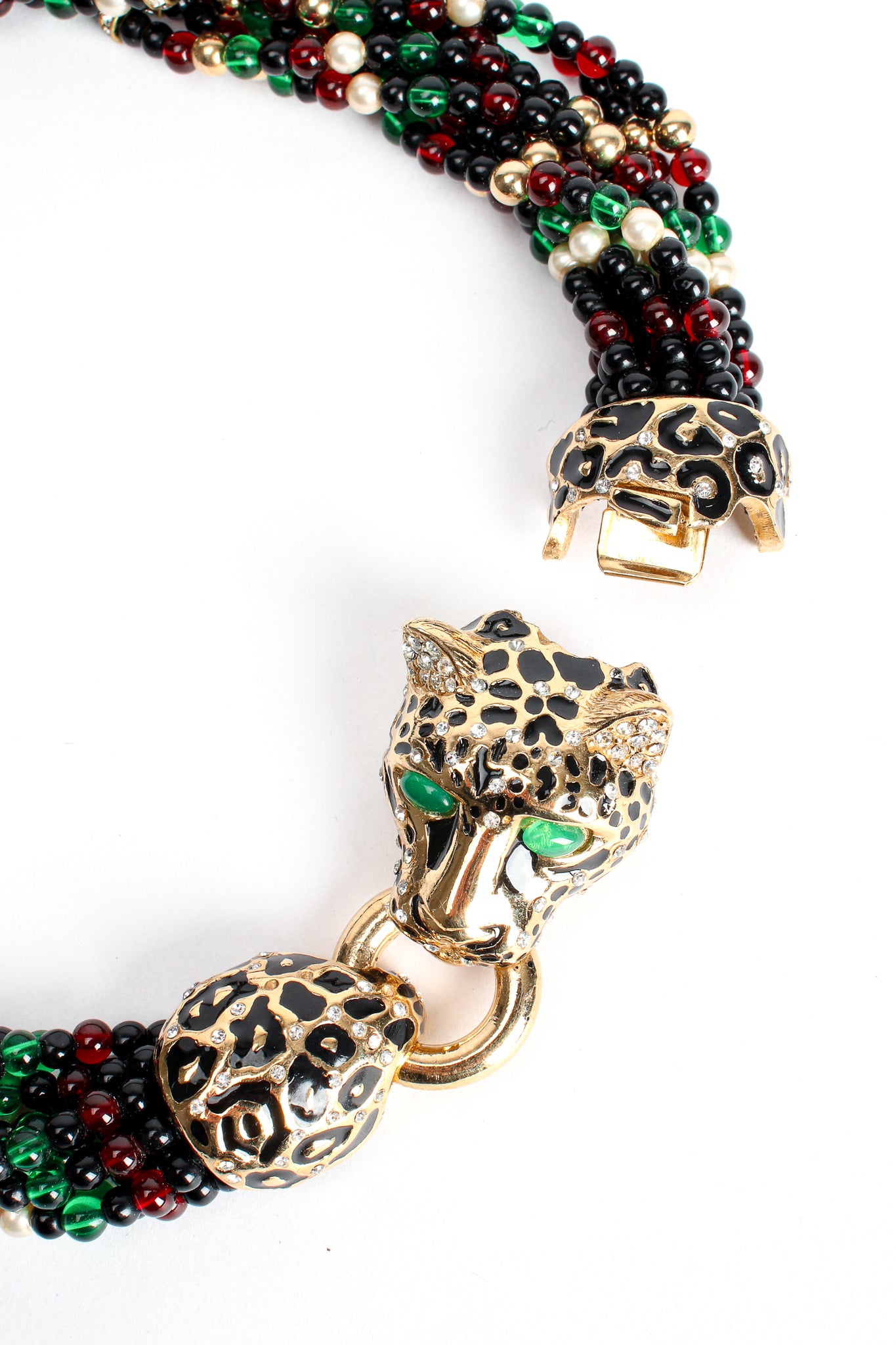 VIntage Ciner Beaded Cheetah Collar Necklace clasp at Recess Los Angeles