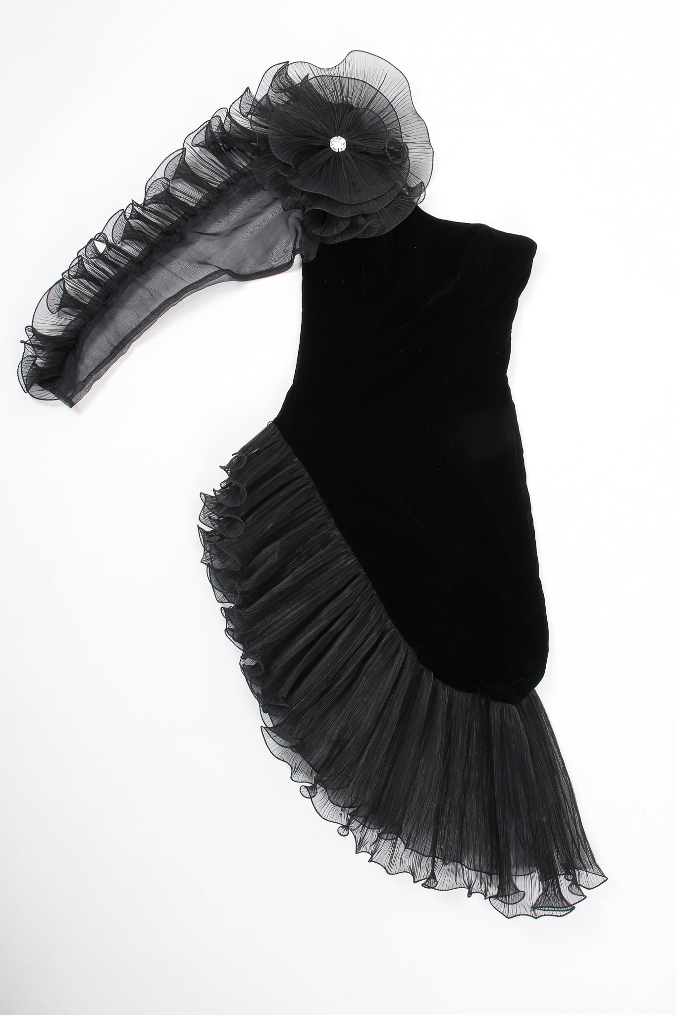 Vintage Karen Okada Climax Sheer Ruffle Sleeve Dress flat at Recess LA