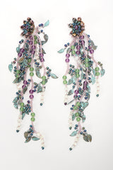 Recess Designer Consignment Vintage Colleen Toland Beaded Leaf Drop Fringe Shoulder Duster Earring Los Angeles Resale