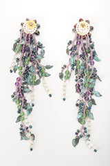 Recess Designer Consignment Vintage Colleen Toland Beaded Leaf Drop Fringe Shoulder Duster Earring Los Angeles Resale