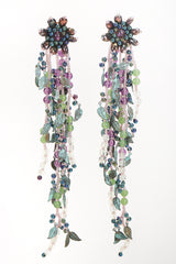 Recess Designer Consignment Vintage Colleen Toland Beaded Leaf Drop Fringe Shoulder Duster Earring Los Angeles Resale
