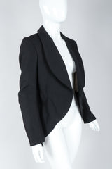 Recess Vintage Comme des Garcons Black Shawl Collar Cutaway Coat on Mannequin, angled