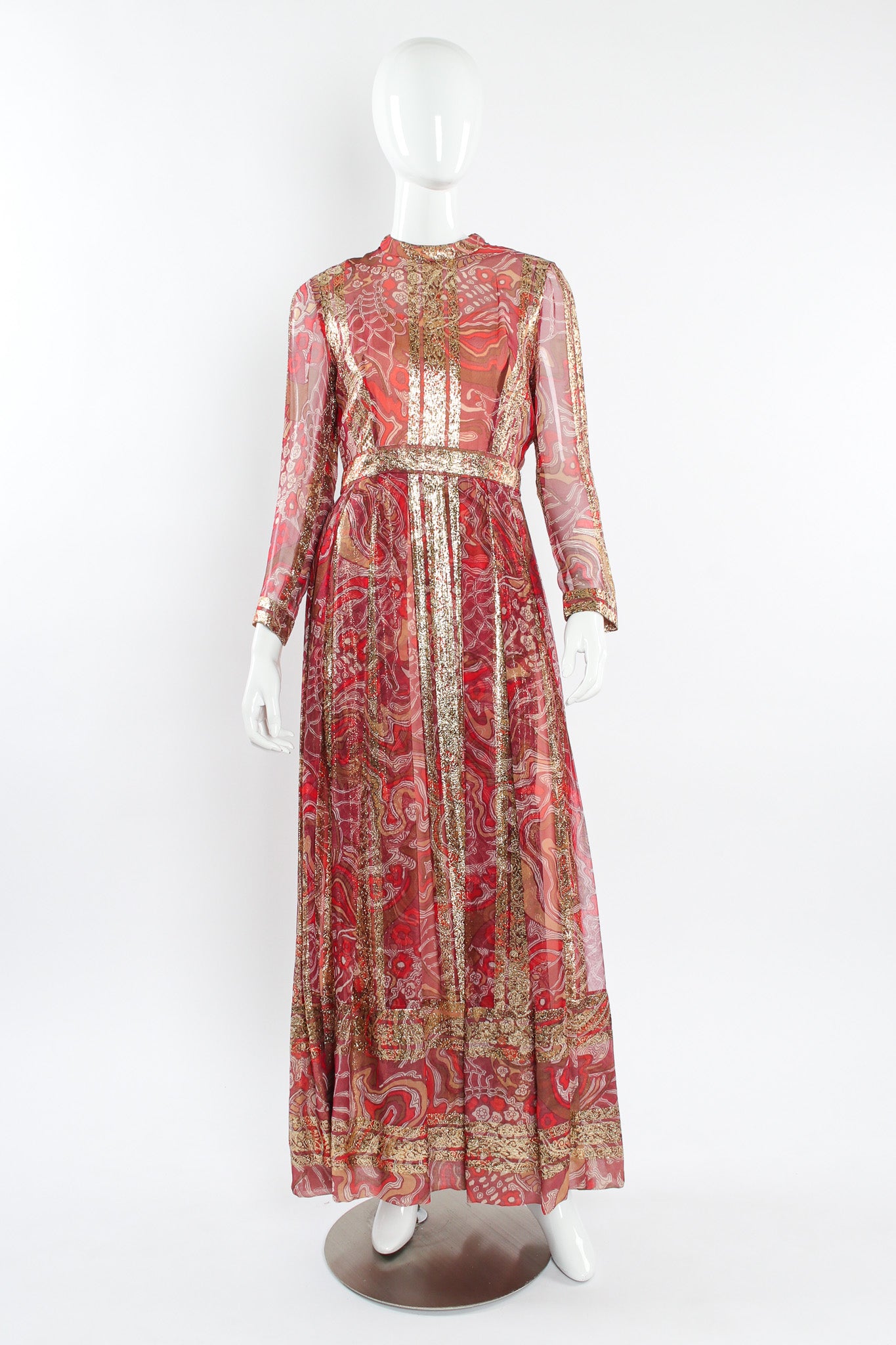 Vintage Countess Alexander Metallic Moiré Pleated Silk Dress mannequin front @ Recess LA