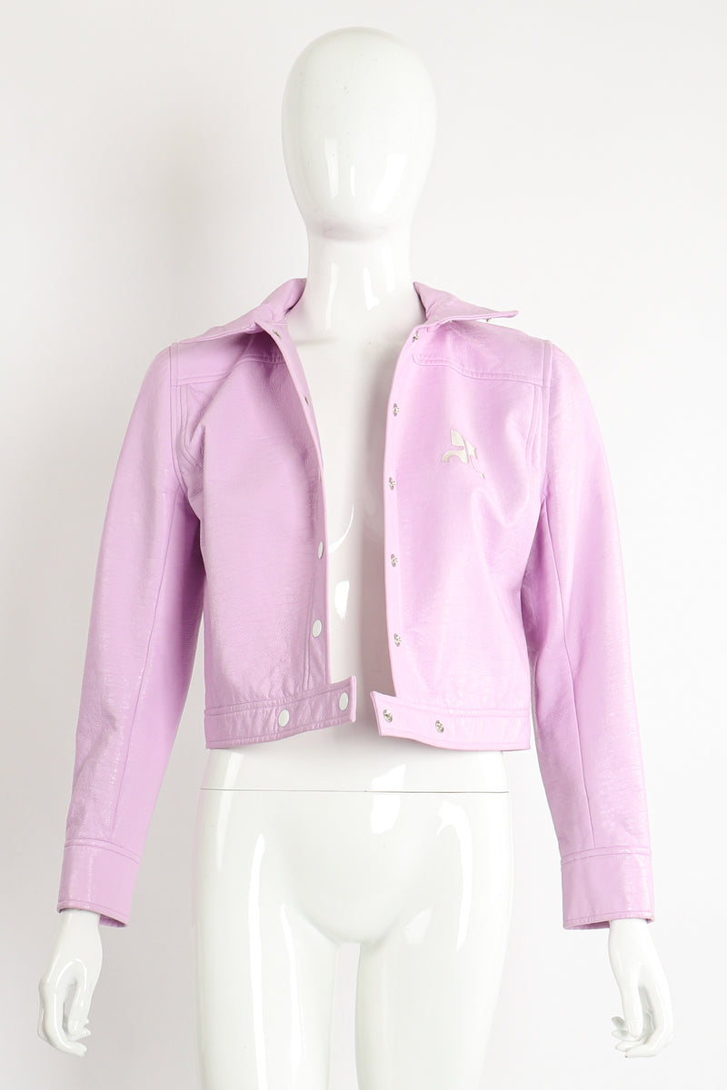 Vintage Courreges Lilac Patent Crinkle Jacket on Mannequin Front Open at Recess Los Angeles
