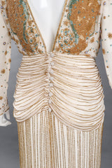 Recess Los Angeles Vintage Creative Creations Beaded Silk Elephant Collar Drop Waist Gown