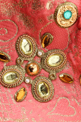 Vintage Christian Lacroix Jeweled Pastel Graffiti Brocade Jacket detail missing pearls at Recess LA