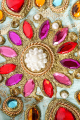 Vintage Christian Lacroix Jeweled Pastel Graffiti Brocade Jacket detail at Recess LA