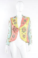 Vintage Christian Lacroix Jeweled Pastel Graffiti Brocade Jacket on Mannequin front at Recess LA