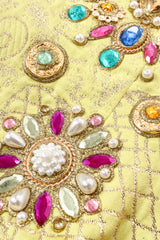 Vintage Christian Lacroix Jeweled Pastel Graffiti Brocade Jacket detail missing pearls at Recess LA