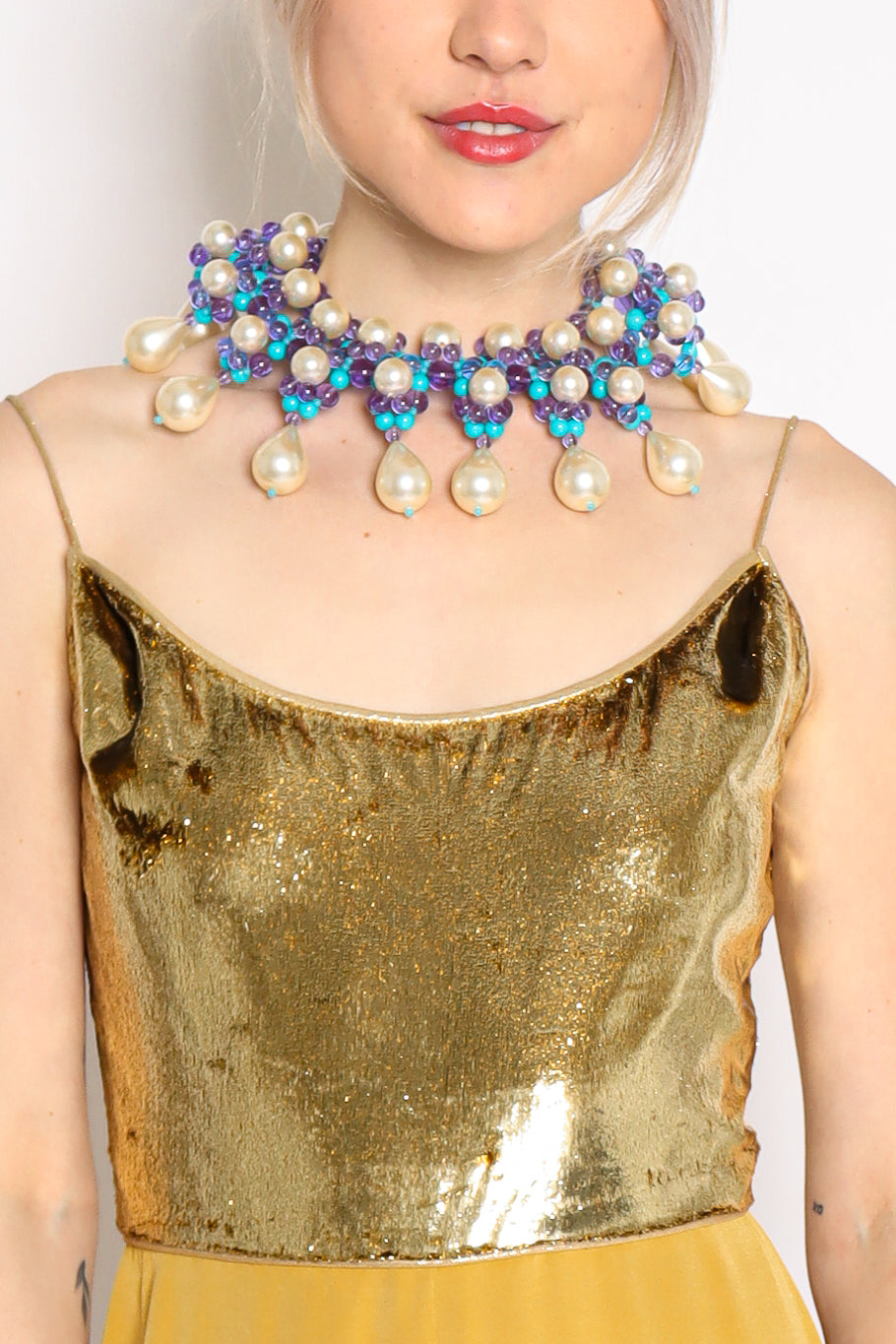 Vintage Mimi Di N Pearl Bead Bib Necklace on model Danielle @ Recess Los Angeles