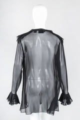 Recess Los Angeles Designer Consignment Vintage Donna Karan DKNY Sheer Chiffon Ruffle Poet Blouse