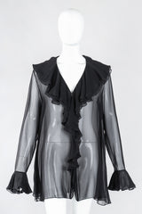 Recess Los Angeles Designer Consignment Vintage Donna Karan DKNY Sheer Chiffon Ruffle Poet Blouse