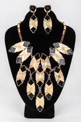 Recess Los Angeles Vintage Oscar de la Renta Art Deco Bibb Waterfall Necklace and Earring Set