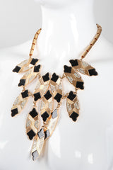 Recess Los Angeles Vintage Oscar de la Renta Art Deco Bibb Waterfall Necklace and Earring Set