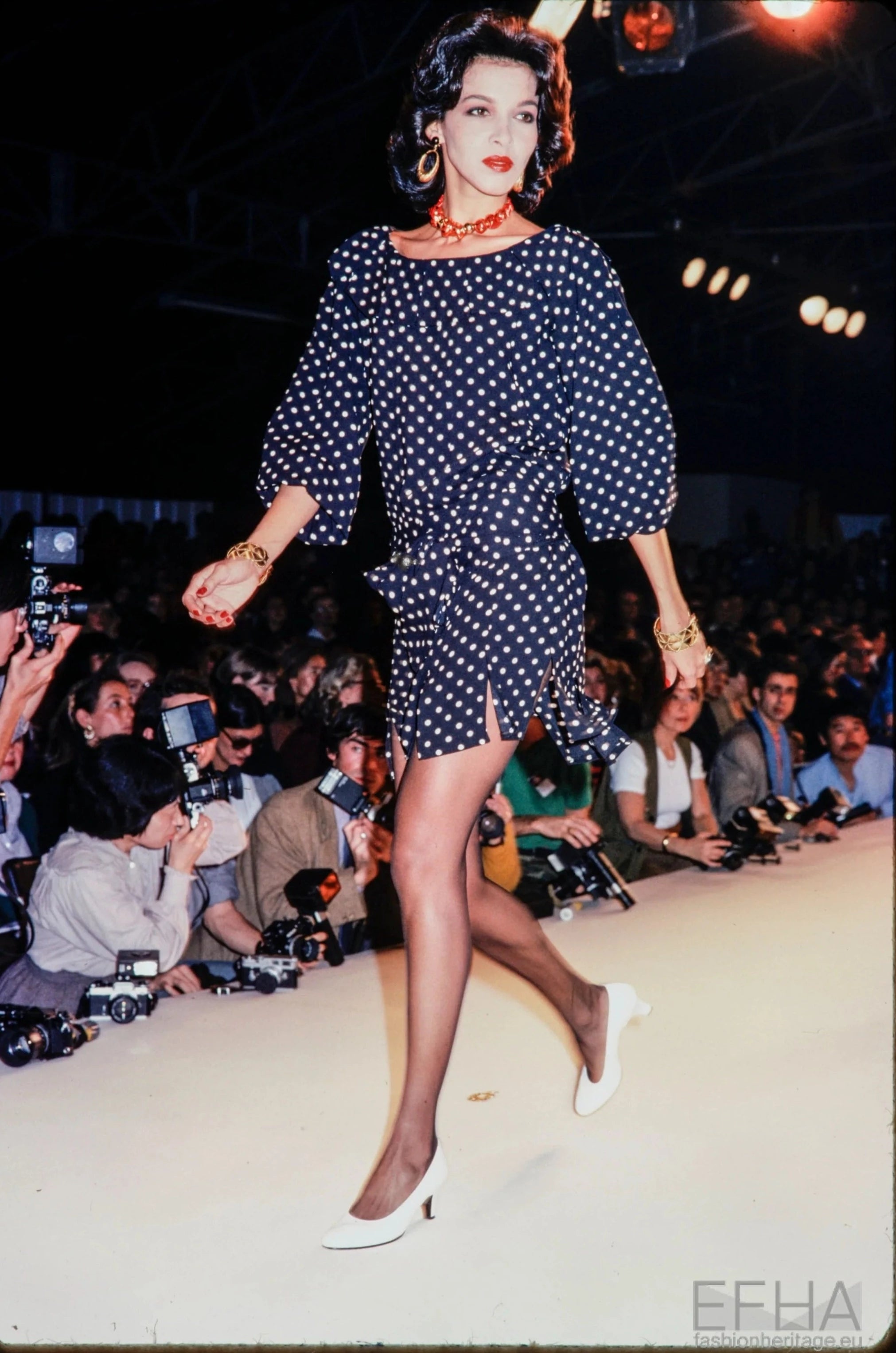 Vintage Saint Laurent 1981 S/S Polka Dot Carwash Pleat Dress on model Dalma Callado @ Recess Los Angeles