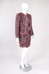 Recess Los Angeles Vintage David Hayes 5 Piece Chanel Bright Pink Tweed Jacket & Skirt Outfit Skirt Suit Set