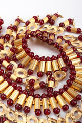 Recess Los Angeles Vintage William De Lillo Egyptian Red Gold Double Row Ribbed Tubes Oval Link Glass Beads Dangling Daggers
