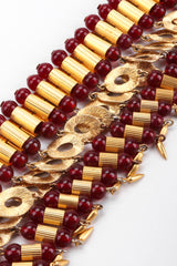 Recess Los Angeles Vintage William De Lillo Egyptian Red Gold Double Row Ribbed Tubes Oval Link Glass Beads Dangling Daggers