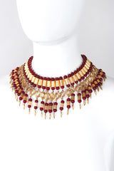Recess Los Angeles Vintage William De Lillo Egyptian Red Gold Double Row Ribbed Tubes Oval Link Glass Beads Dangling Daggers