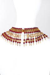 Recess Los Angeles Vintage William De Lillo Egyptian Red Gold Double Row Ribbed Tubes Oval Link Glass Beads Dangling Daggers