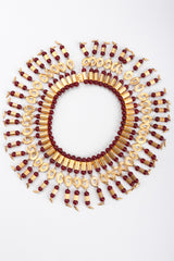 Recess Los Angeles Vintage William De Lillo Egyptian Red Gold Double Row Ribbed Tubes Oval Link Glass Beads Dangling Daggers