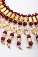 Recess Los Angeles Vintage William De Lillo Egyptian Red Gold Double Row Ribbed Tubes Oval Link Glass Beads Dangling Daggers