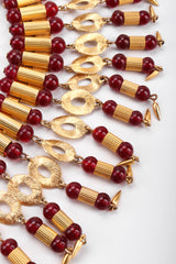 Recess Los Angeles Vintage William De Lillo Egyptian Red Gold Double Row Ribbed Tubes Oval Link Glass Beads Dangling Daggers