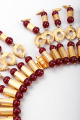 Recess Los Angeles Vintage William De Lillo Egyptian Red Gold Double Row Ribbed Tubes Oval Link Glass Beads Dangling Daggers