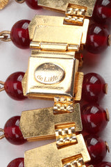 Recess Los Angeles Vintage William De Lillo Egyptian Red Gold Double Row Ribbed Tubes Oval Link Glass Beads Dangling Daggers