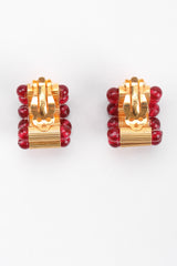 Recess Los Angeles Vintage William De Lillo Egyptian Red Gold Double Row Ribbed Tubes Oval Link Glass Beads Dangling Daggers