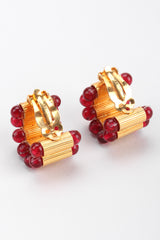 Recess Los Angeles Vintage William De Lillo Egyptian Red Gold Double Row Ribbed Tubes Oval Link Glass Beads Dangling Daggers