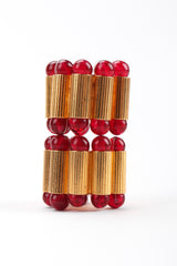 Recess Los Angeles Vintage William De Lillo Egyptian Red Gold Double Row Ribbed Tubes Oval Link Glass Beads Dangling Daggers