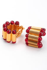 Recess Los Angeles Vintage William De Lillo Egyptian Red Gold Double Row Ribbed Tubes Oval Link Glass Beads Dangling Daggers