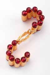 Recess Los Angeles Vintage William De Lillo Egyptian Red Gold Double Row Ribbed Tubes Oval Link Glass Beads Dangling Daggers