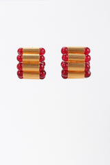 Recess Los Angeles Vintage William De Lillo Egyptian Red Gold Double Row Ribbed Tubes Oval Link Glass Beads Dangling Daggers