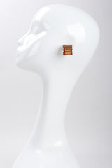Recess Los Angeles Vintage William De Lillo Egyptian Red Gold Double Row Ribbed Tubes Oval Link Glass Beads Dangling Daggers
