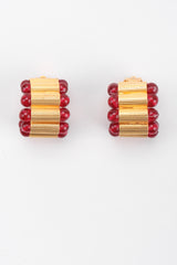 Recess Los Angeles Vintage William De Lillo Egyptian Red Gold Double Row Ribbed Tubes Oval Link Glass Beads Dangling Daggers