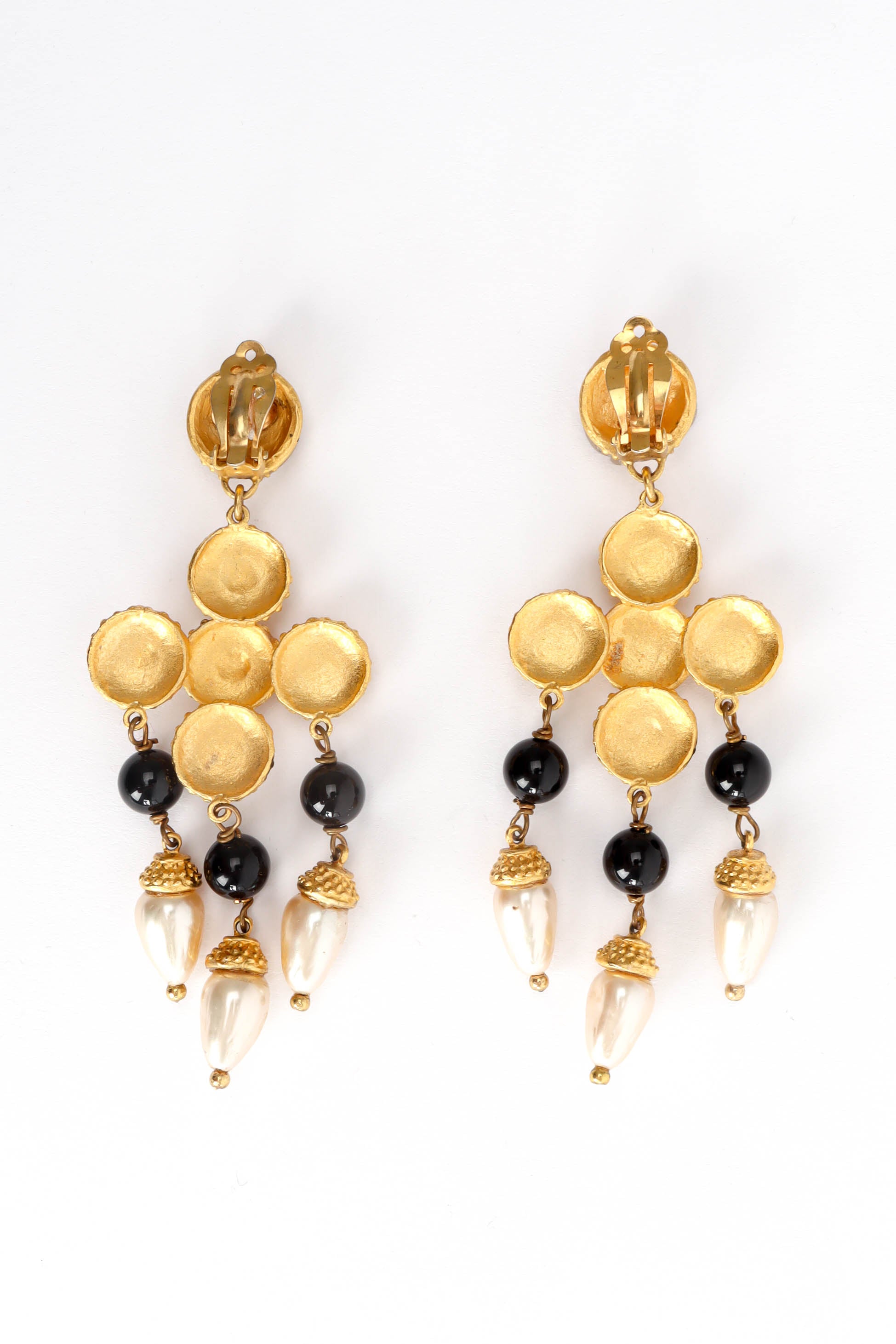 Vintage Deanna Hamro Pearl Bead Cross Earrings reverse flat @ Recess Los Angeles