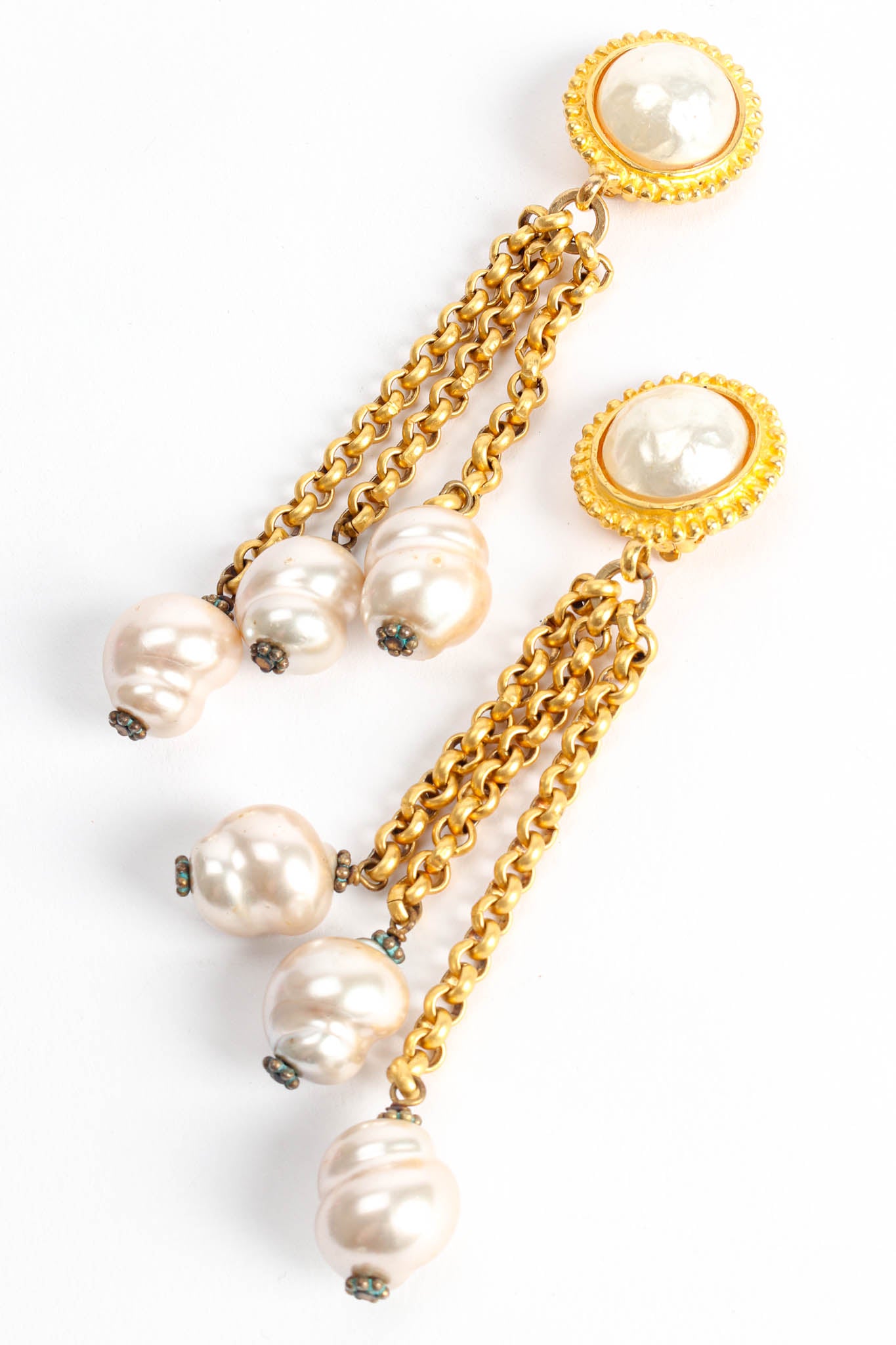Vintage Deanna Hamro Baroque Pearl Cluster Earrings angle detail flat @ Recess Los Angeles