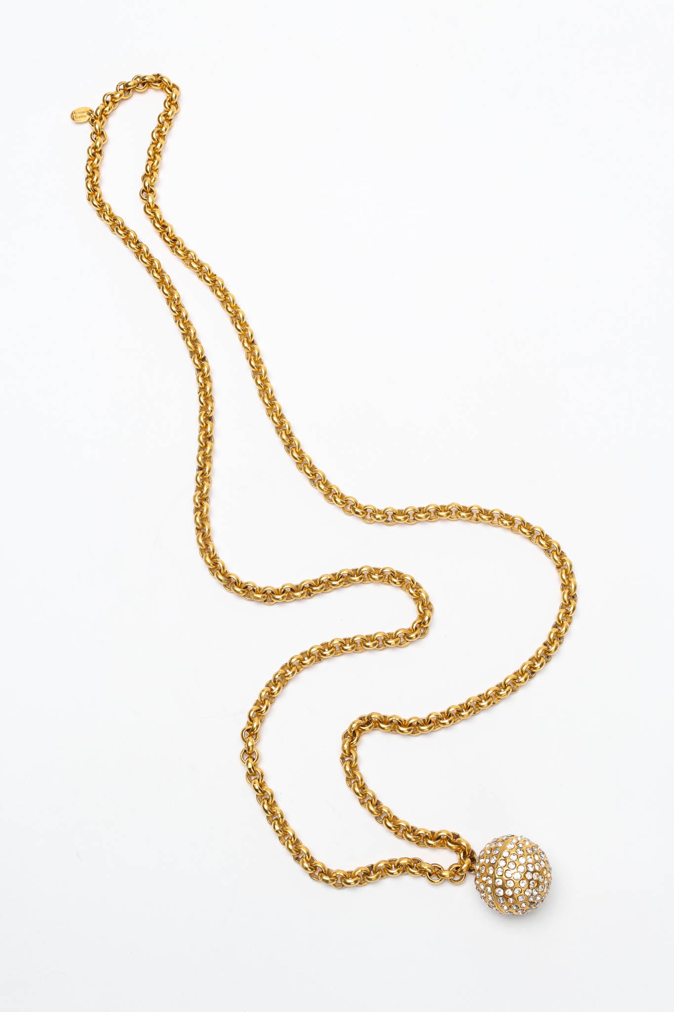 Vintage Deanna Hamro Rhinestone Sphere Pendant Necklace front @ Recess LA