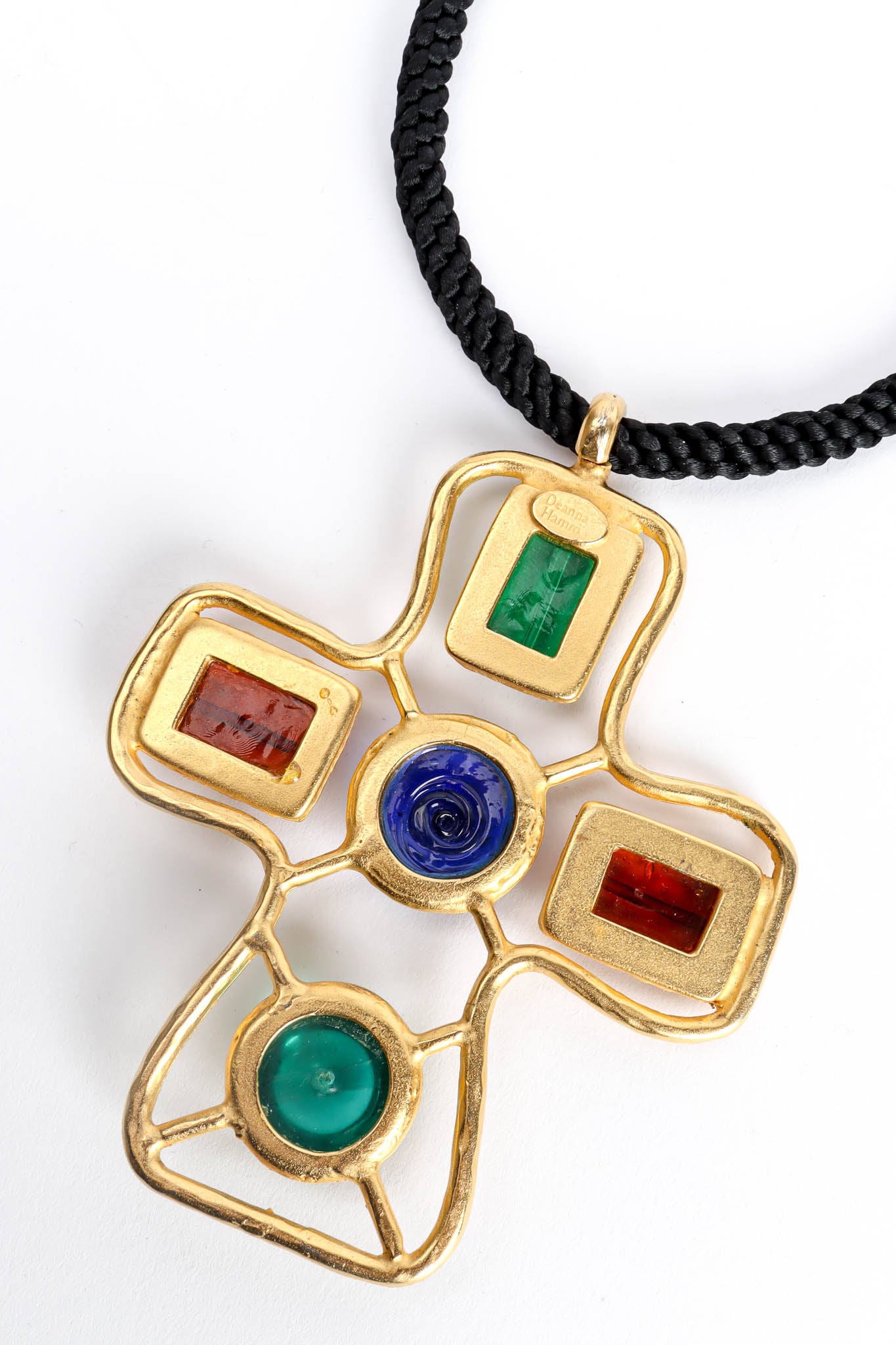 Deanna Hamro Glass Stone Cross Pendant Necklace reverse close up @ Recess Los Angeles