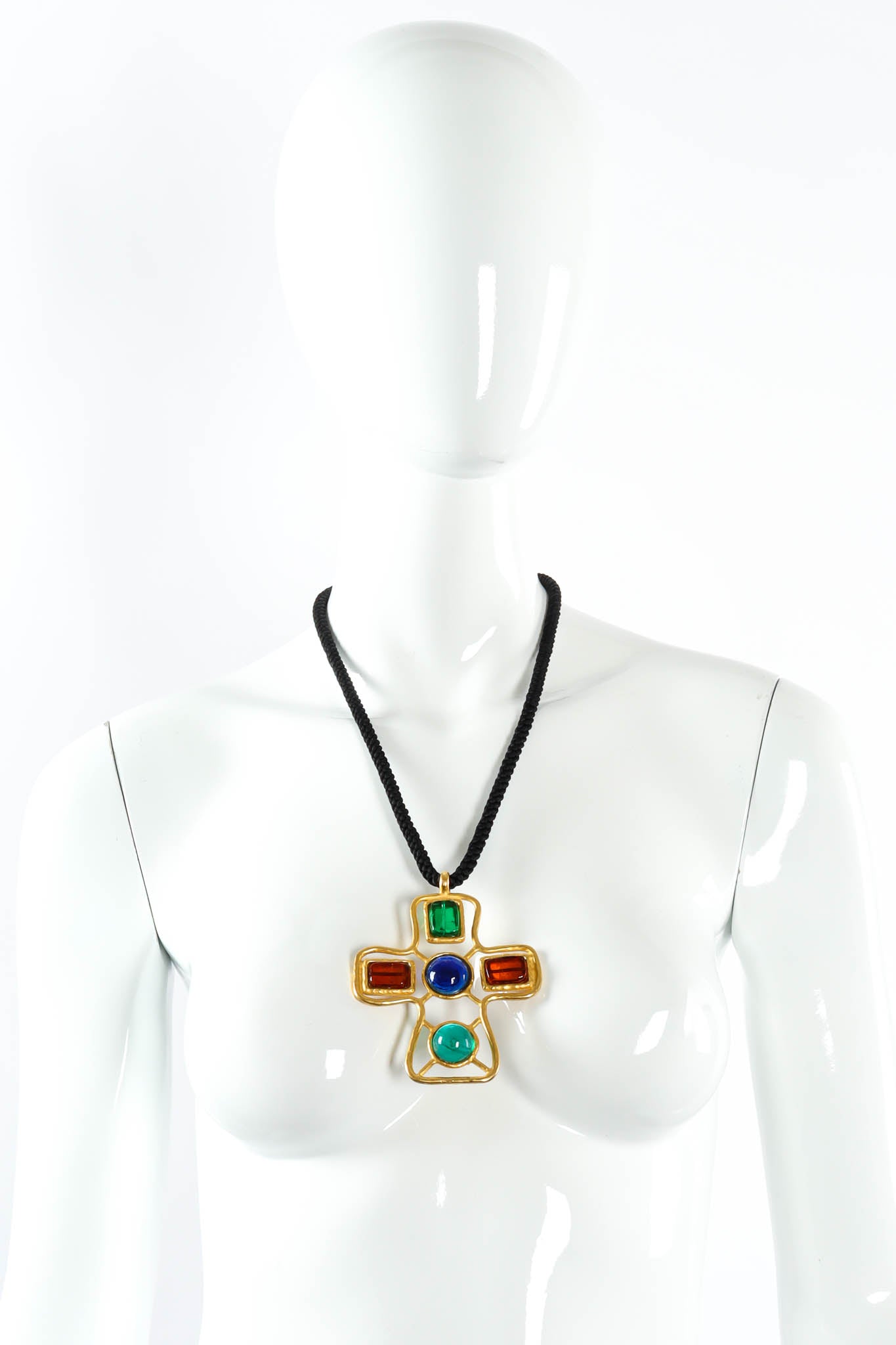 Deanna Hamro Glass Stone Cross Pendant Necklace mannequin @ Recess Los Angeles