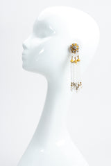Vintage Deanna Hamro Crystal Chandelier Bead Fringe Drop Earrings on Mannequin at Recess